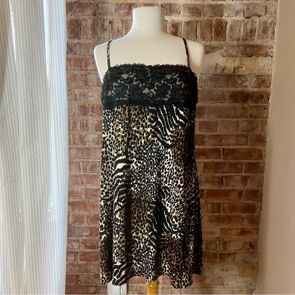 George Sleepwear Leopard Print Nightgown Dress w/ Lace Trim -Size XL -NW21 - Picture 1 of 8